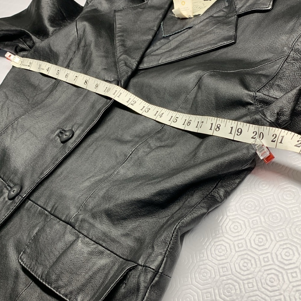 𝅺Sequence Leather Jacket Coat Front Button Closure Size 14 Colour Black - Picture 9 of 12